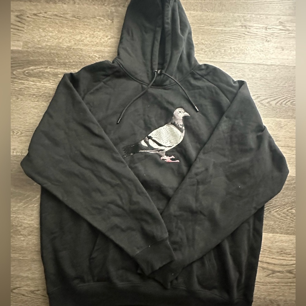 Black Hoodie with Pigeon Graphic